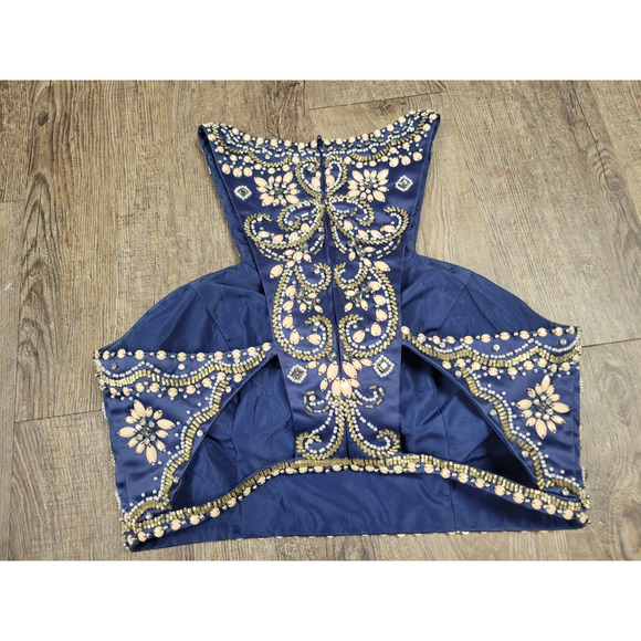 Rachel Allan Hand-Beaded Navy Blue Satin 2 Piece Prom Dance Dress Size 12 - Picture 10 of 13